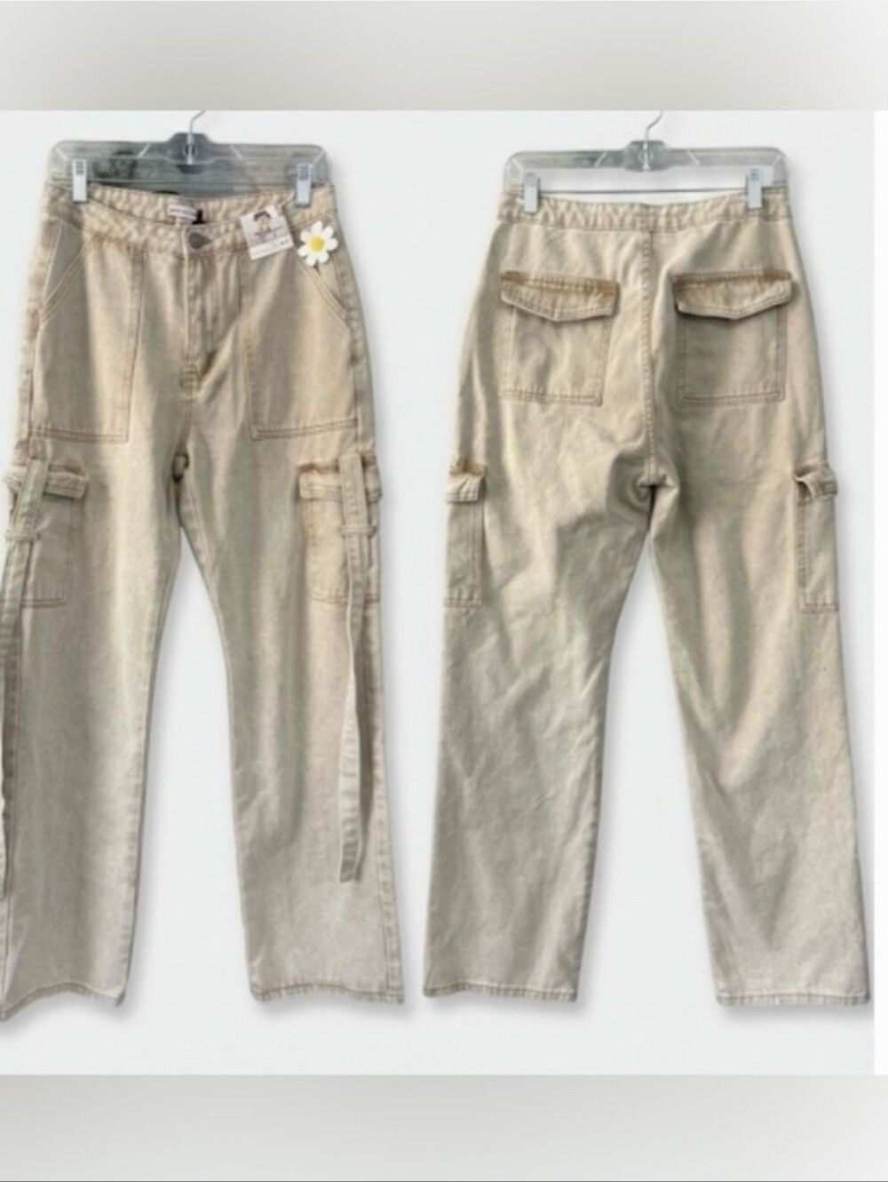 {Sincerely Jules} Beige Utility Cargo Jeans - Picture 3 of 7